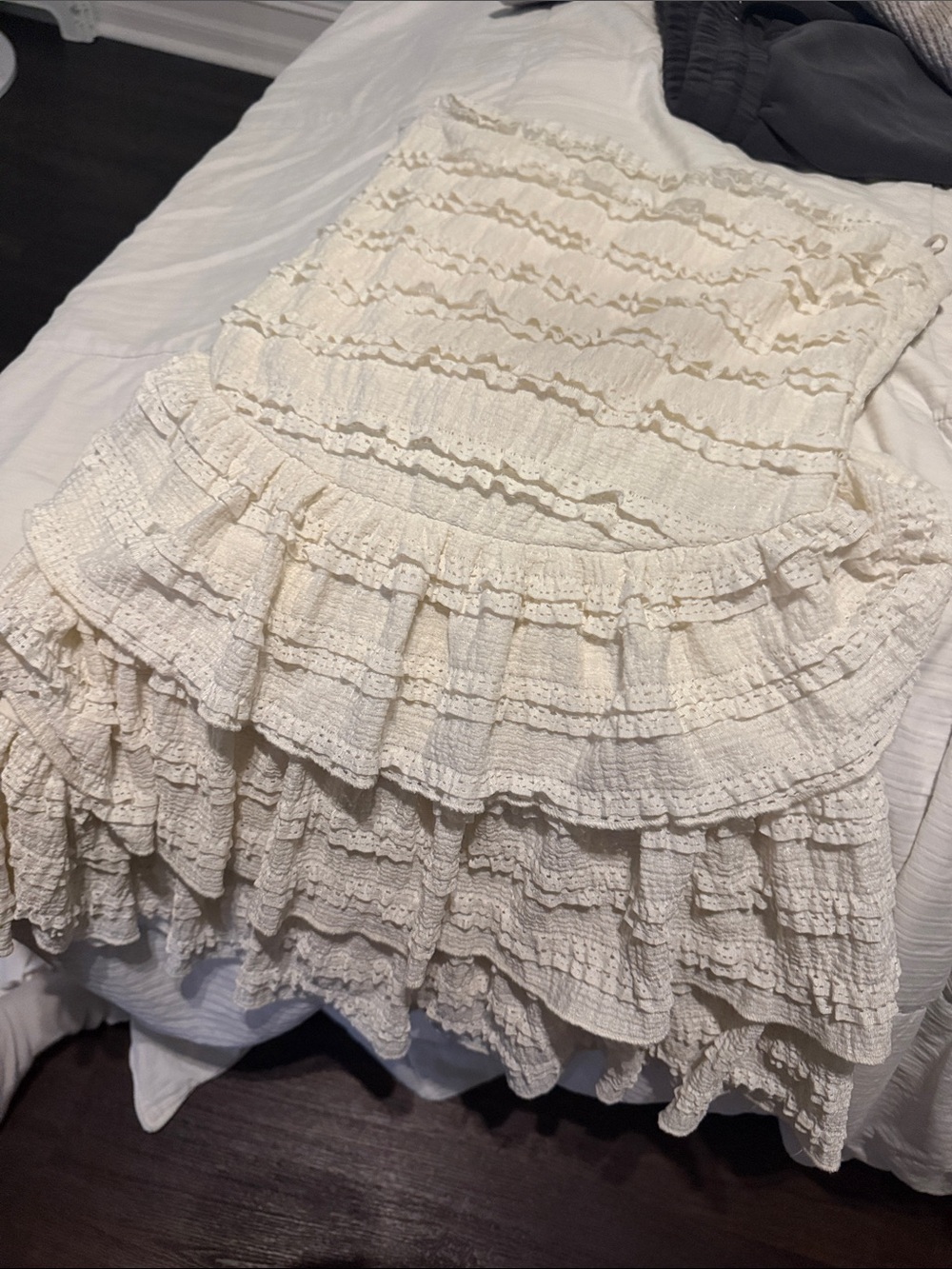 Cream Tiered Ruffle Mini Skirt